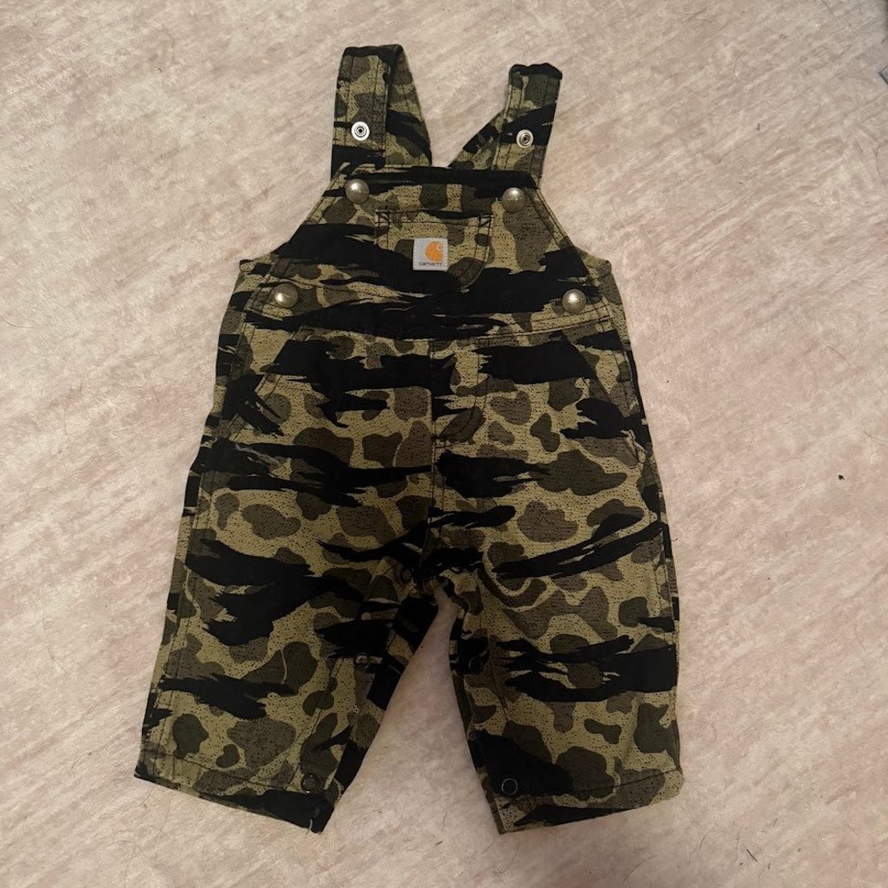 Carhartt Kids Canvas Overalls Green Black Tiger Stripe Camo Bibs 6 months